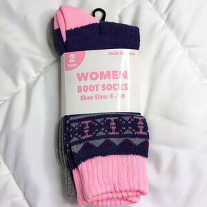 Women's Boot Socks, 2 Pairs Pink Purple Gray, NEW sizes 4-10.